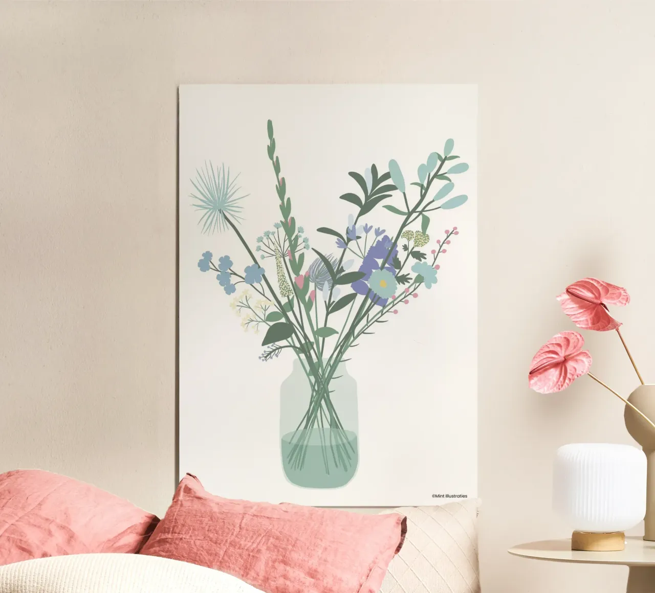 Poster Hello Beautiful Flowers alluminio dibond da Mint Illustrations Pastels