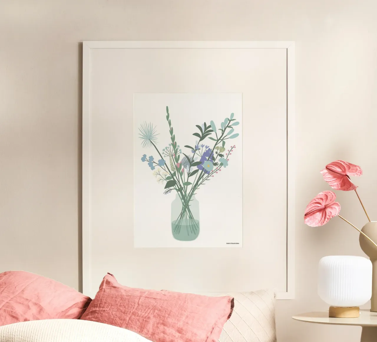 Hallo mooie bloemen poster hahnemühle van Mint Illustrations Pastels