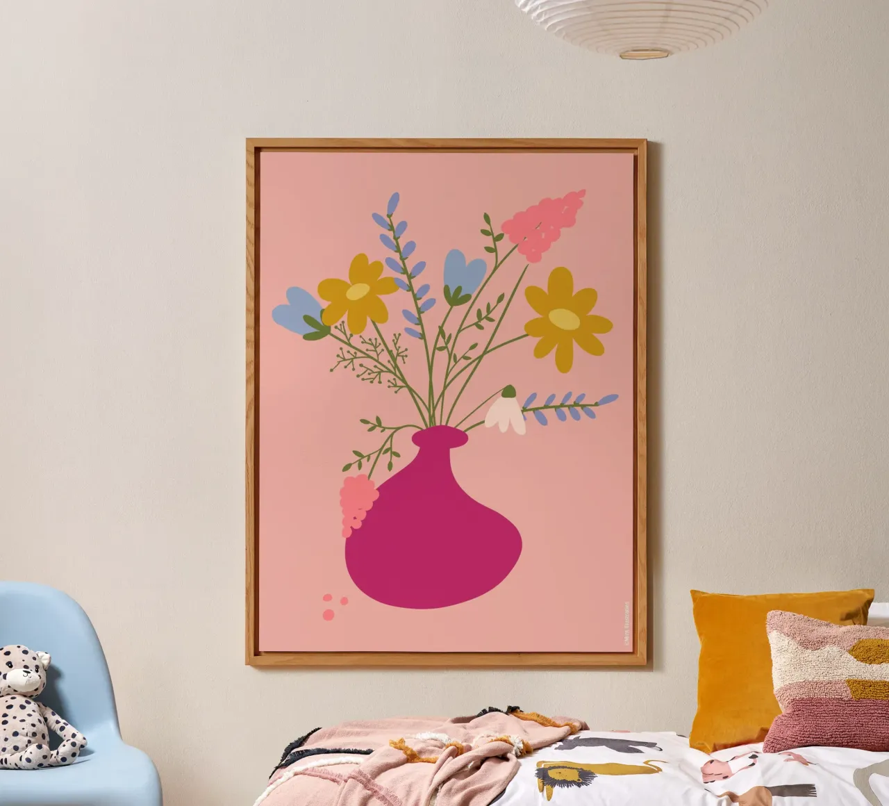 Ciao bellissimi fiori rosa alluminio dibond da Mint Illustrations The Cozies