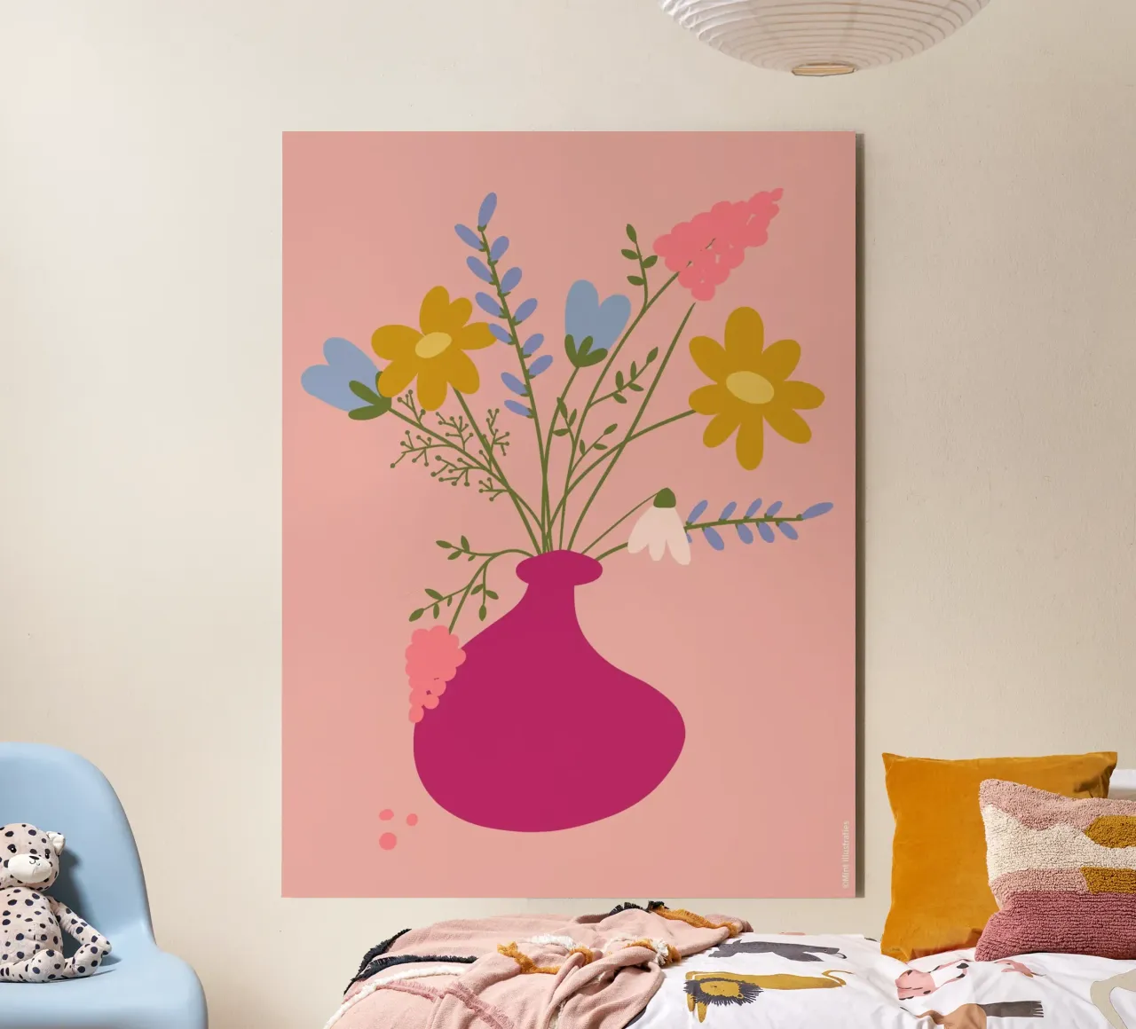 Ciao bellissimi fiori rosa alluminio dibond da Mint Illustrations The Cozies