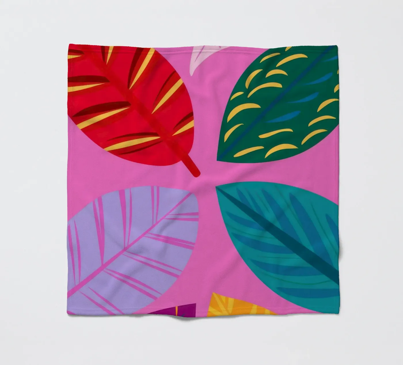 Pink Leaf Pattern fleece blanket by Lune Dreams