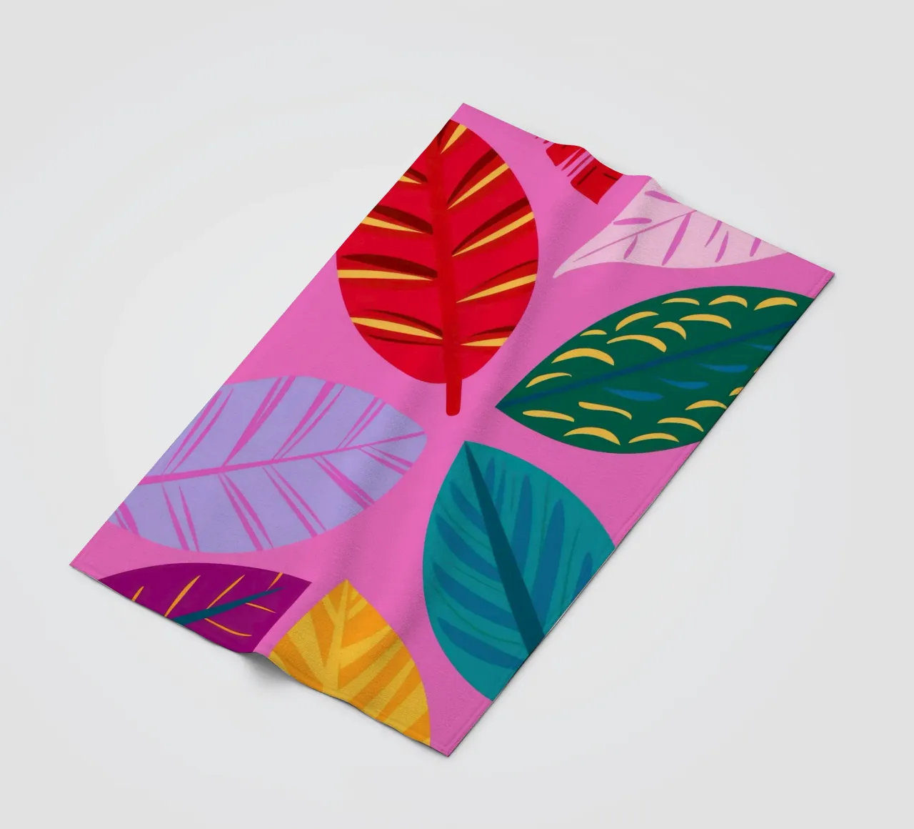 Pink Leaf Pattern fleece blanket by Lune Dreams