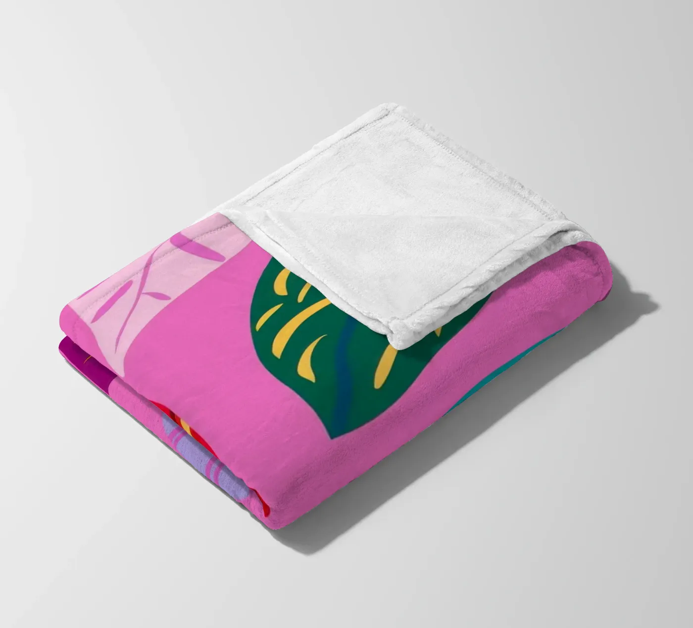 Pink Leaf Pattern fleece blanket by Lune Dreams