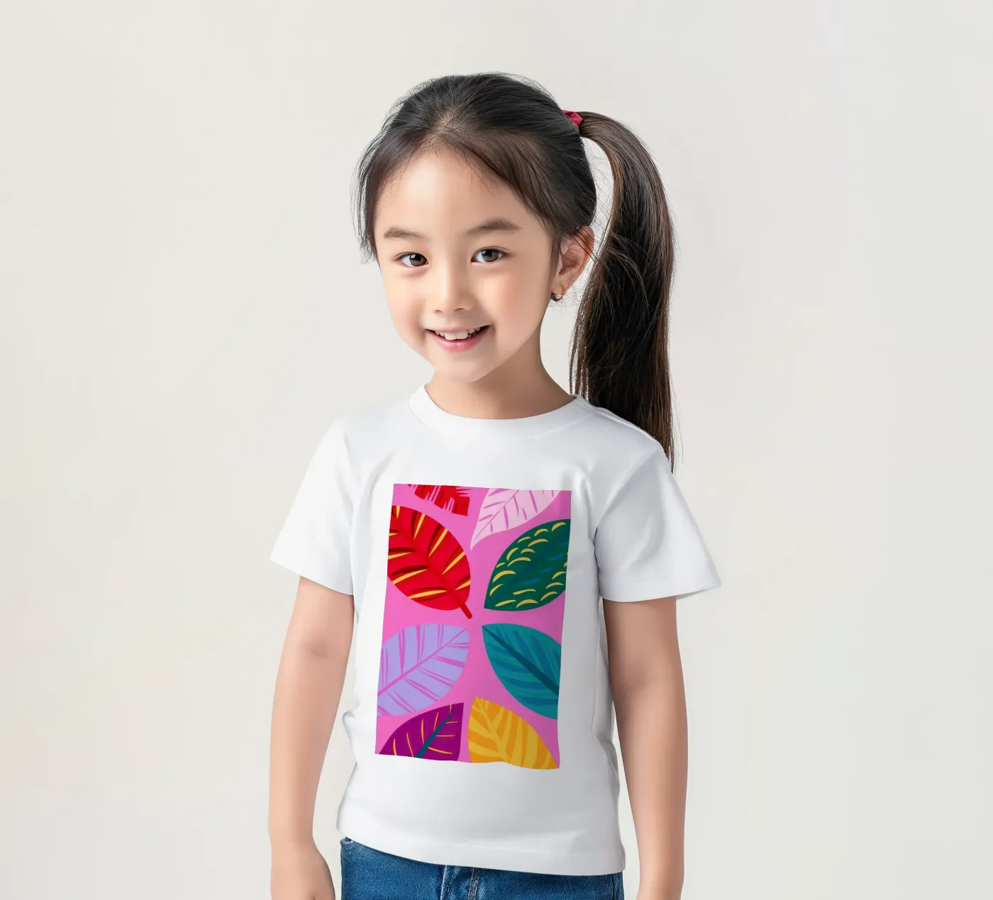 Roze bladpatroon kinder t-shirt van Lune Dreams