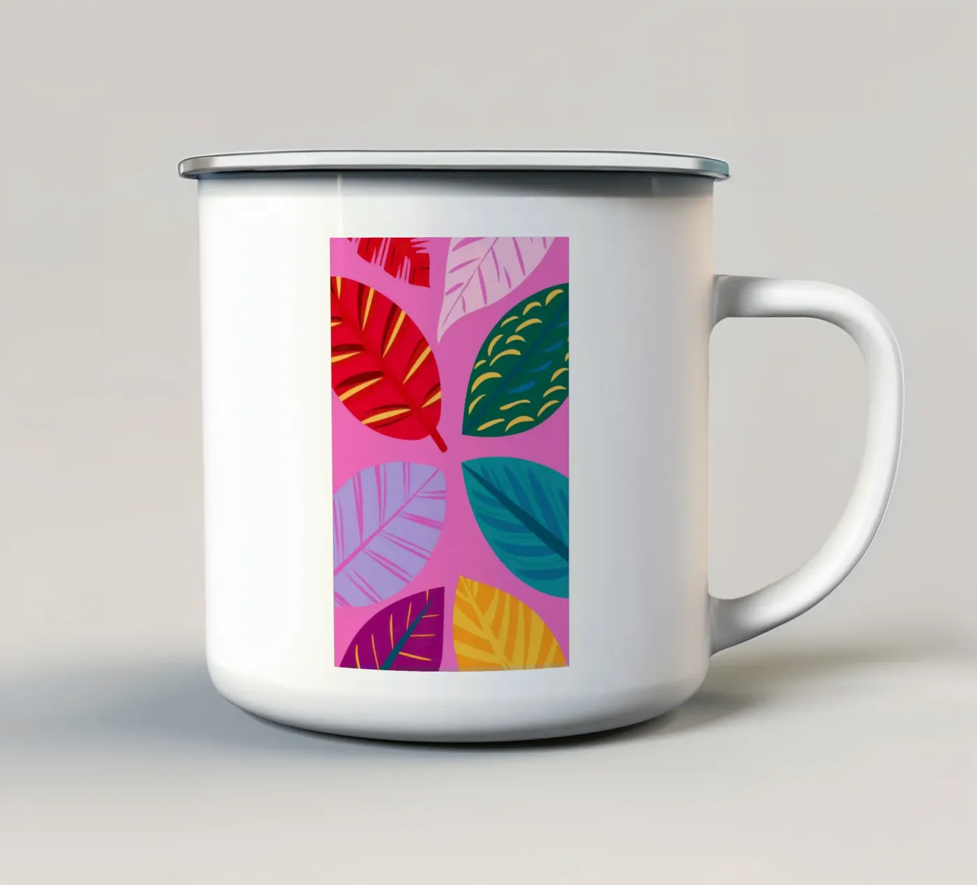 Pink Leaf Pattern enamel mug by Lune Dreams