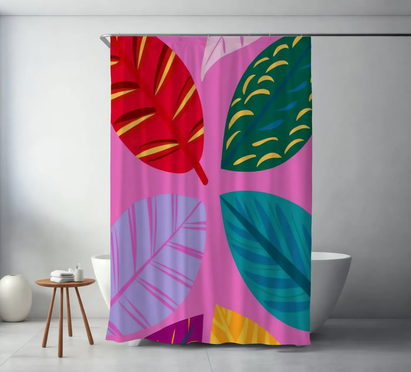 Roze bladpatroon douchegordijn van Lune Dreams