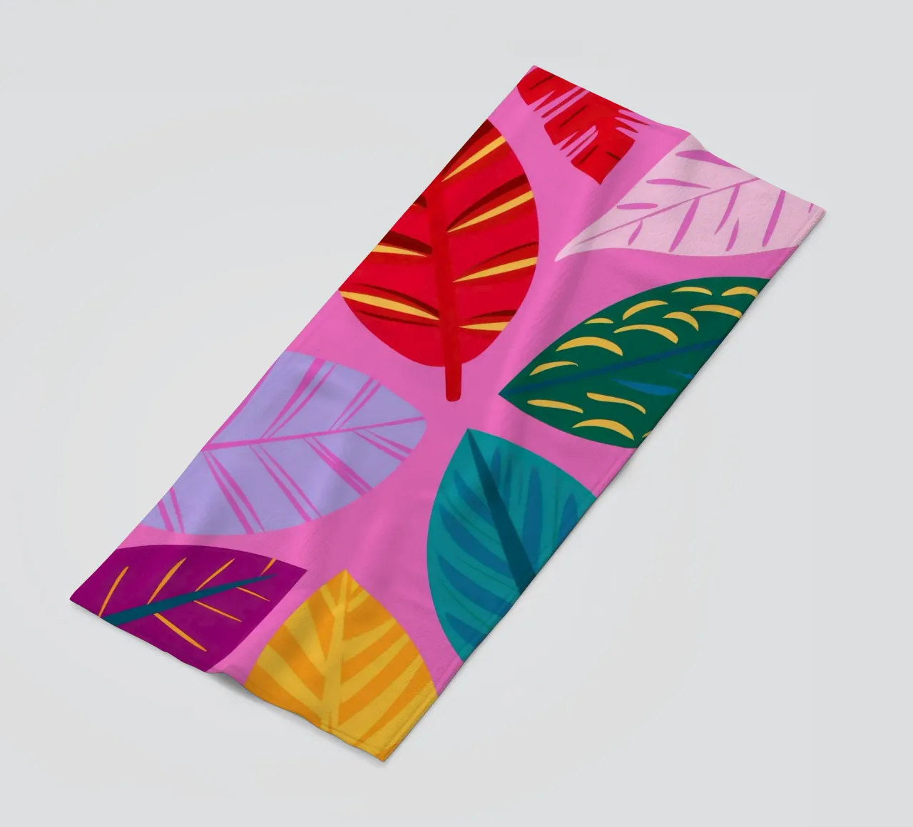 Pink Leaf Pattern beach towel by Lune Dreams