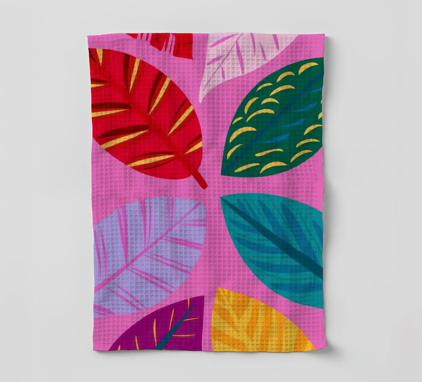 Pink Leaf Pattern tea towel by Lune Dreams
