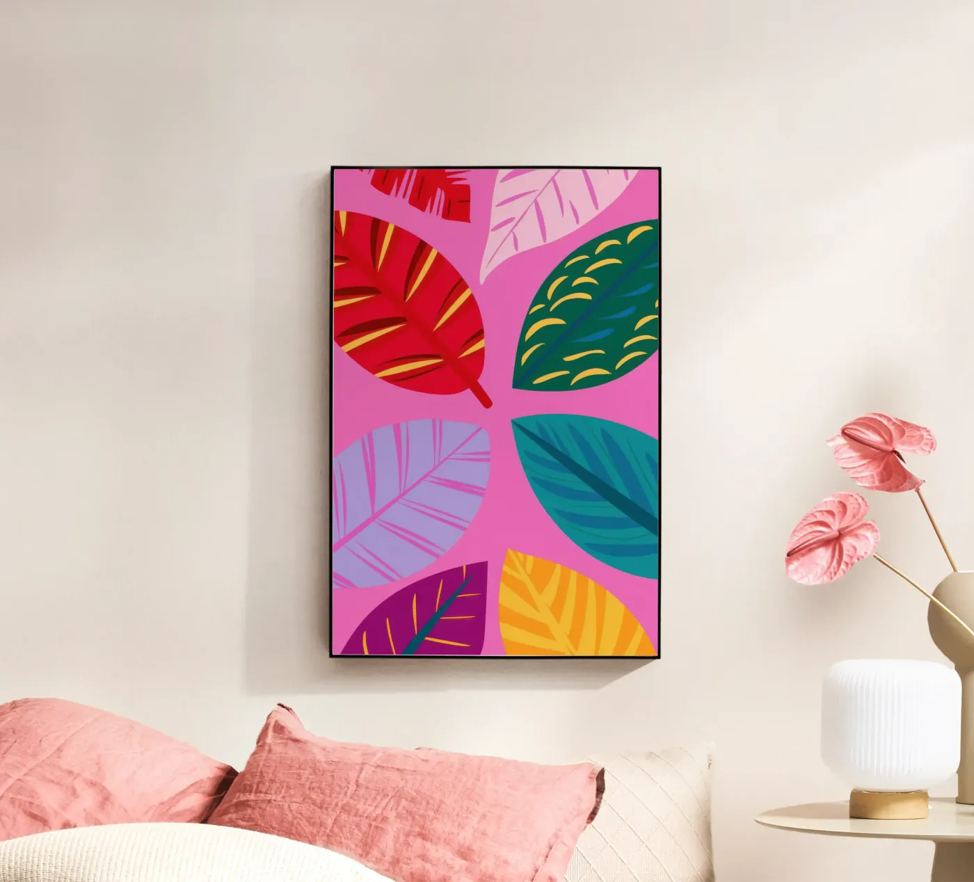Pink Leaf Pattern acryl van Lune Dreams