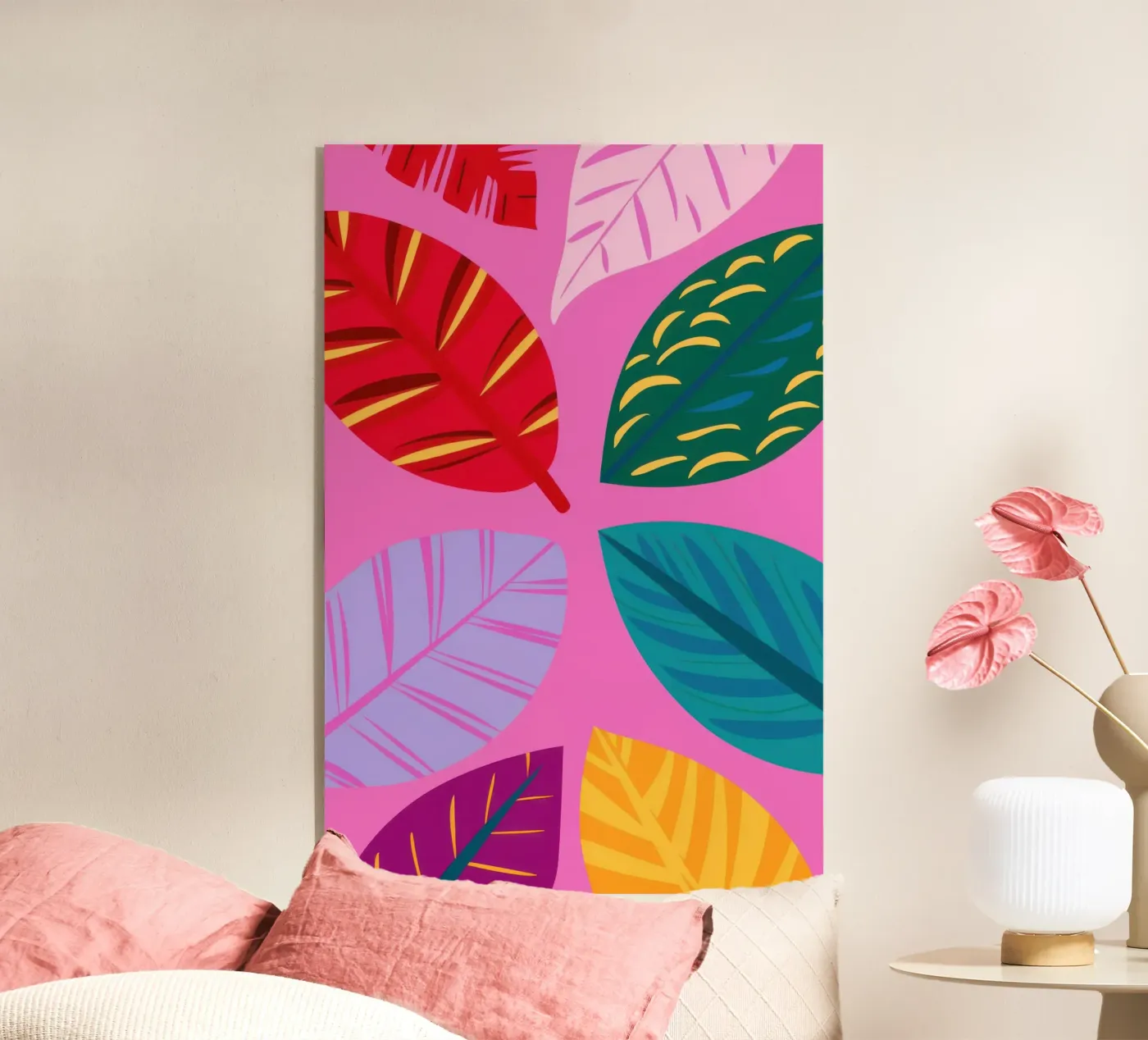 Pink Leaf Pattern acryl van Lune Dreams