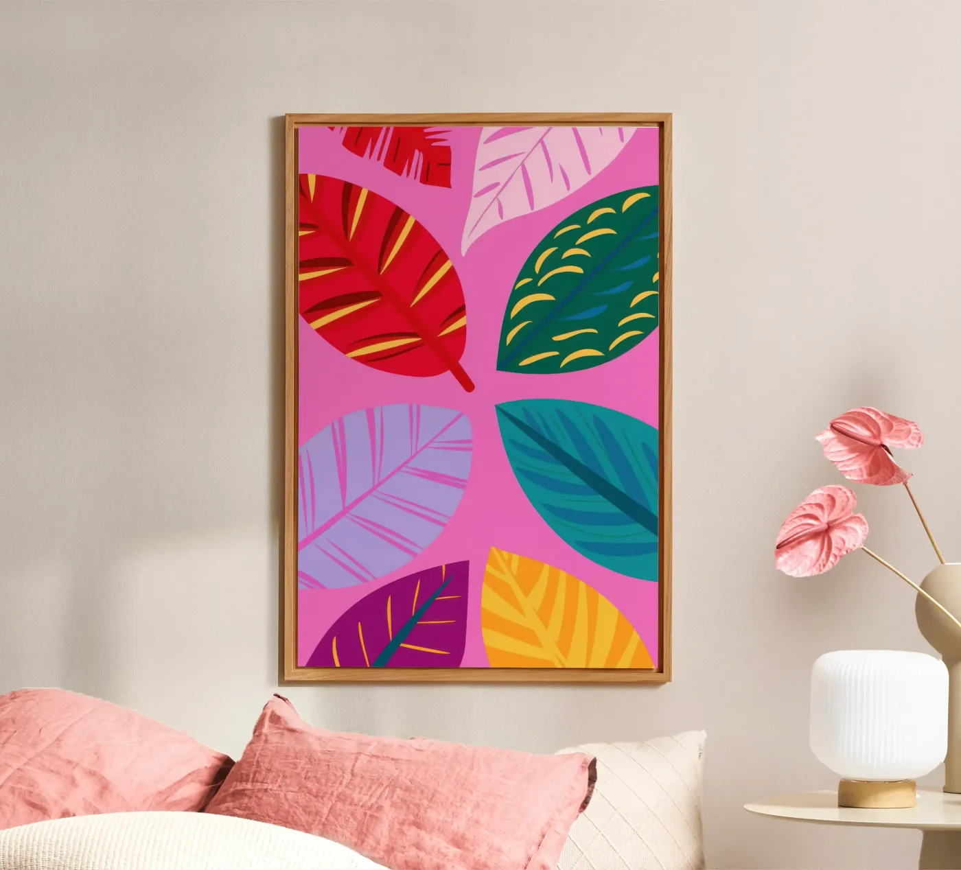 Roze bladpatroon forex-plaat van Lune Dreams