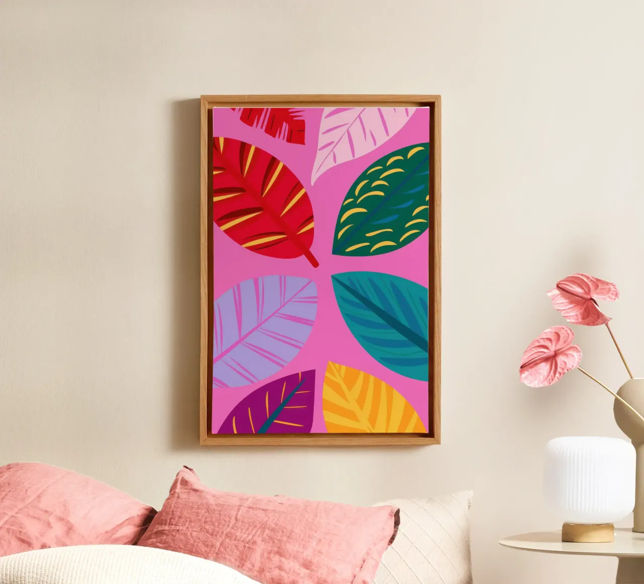 Pink Leaf Pattern canvas by Lune Dreams