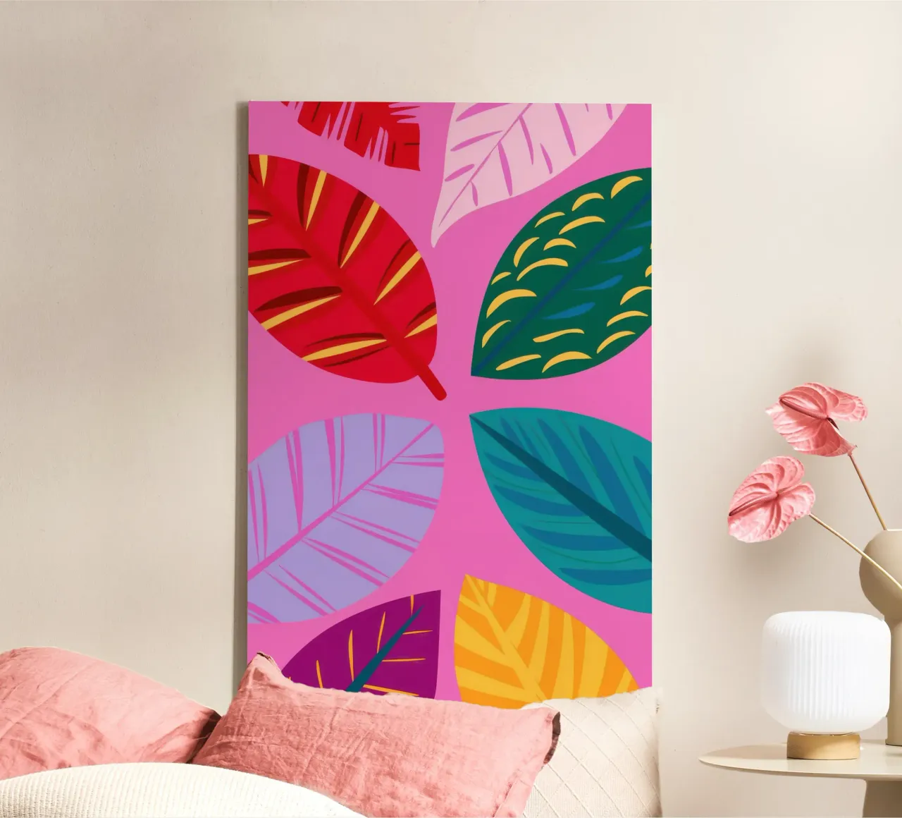 Pink Leaf Pattern canvas by Lune Dreams
