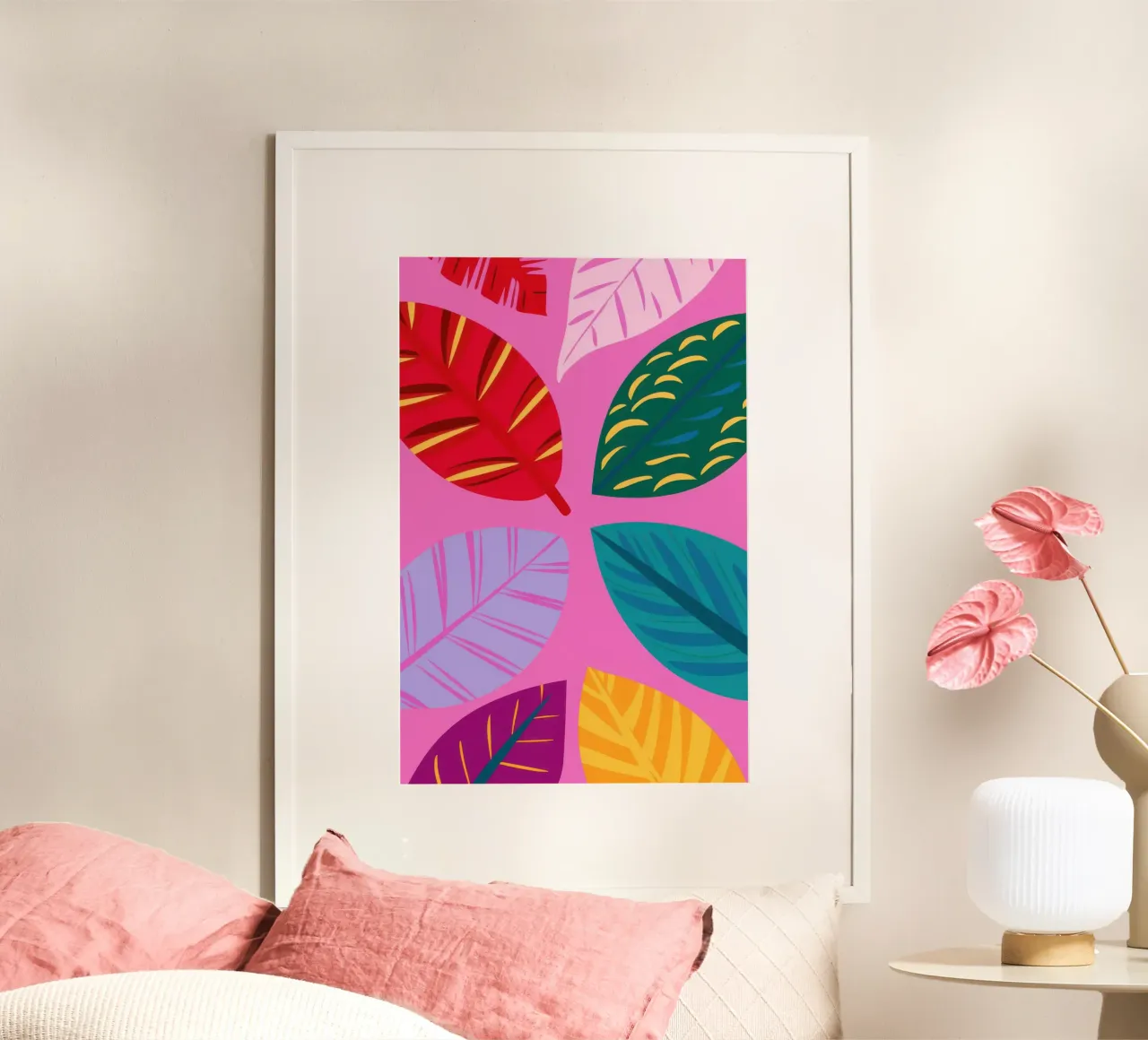 Pink Leaf Pattern poster by Lune Dreams