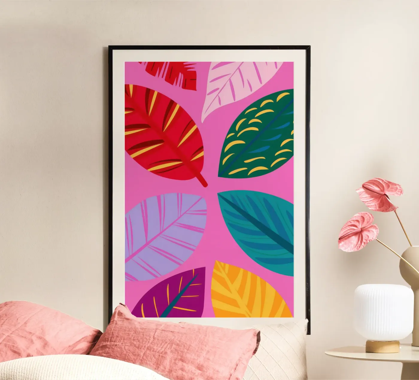 Pink Leaf Pattern poster by Lune Dreams