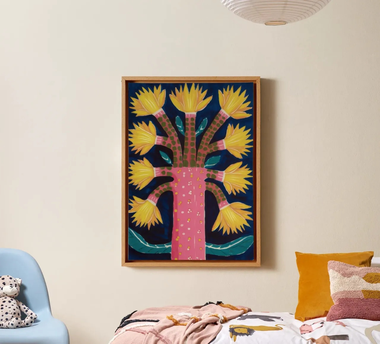Arbre jaune Tronc bleu toile avec Caisse américaine de Lune Dreams