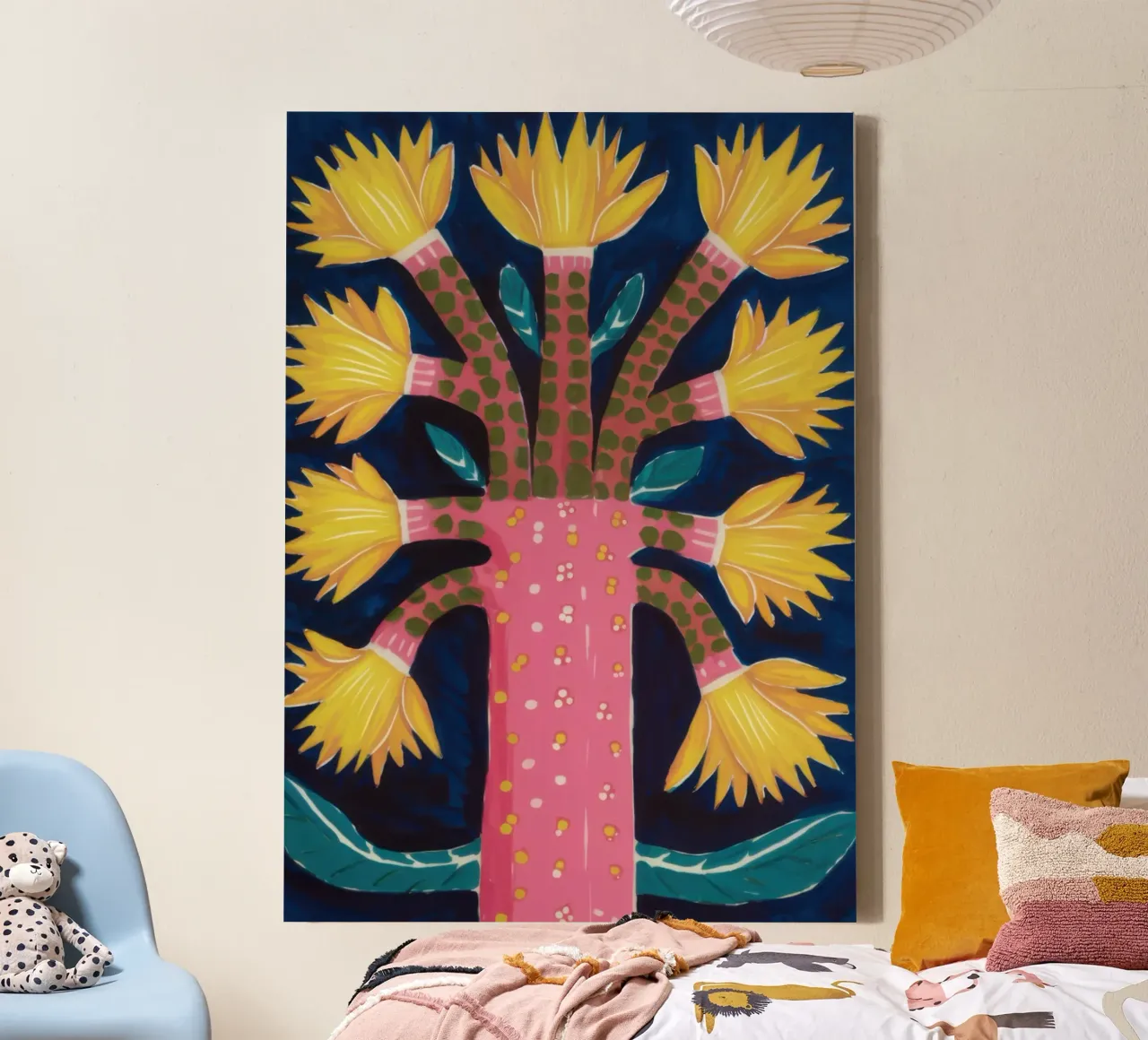 Arbre jaune Tronc bleu toile avec Caisse américaine de Lune Dreams