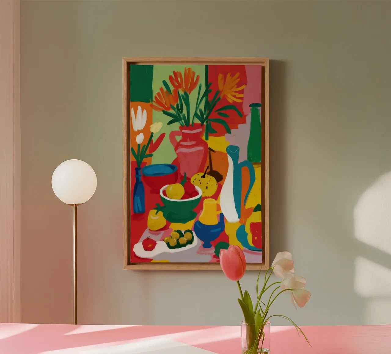 Abstract Fruit Table canvas with Floater frame by Lune Dreams