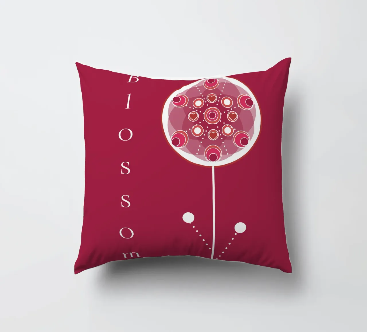 Blossom - gafisches Blumenmotiv weiß auf rotem Grund cuscino da Lilou Art