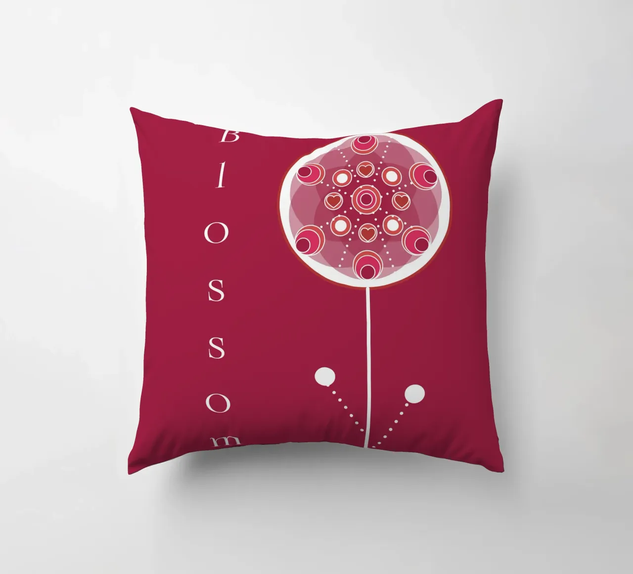 Blossom - gafisches Blumenmotiv weiß auf rotem Grund cuscino da Lilou Art