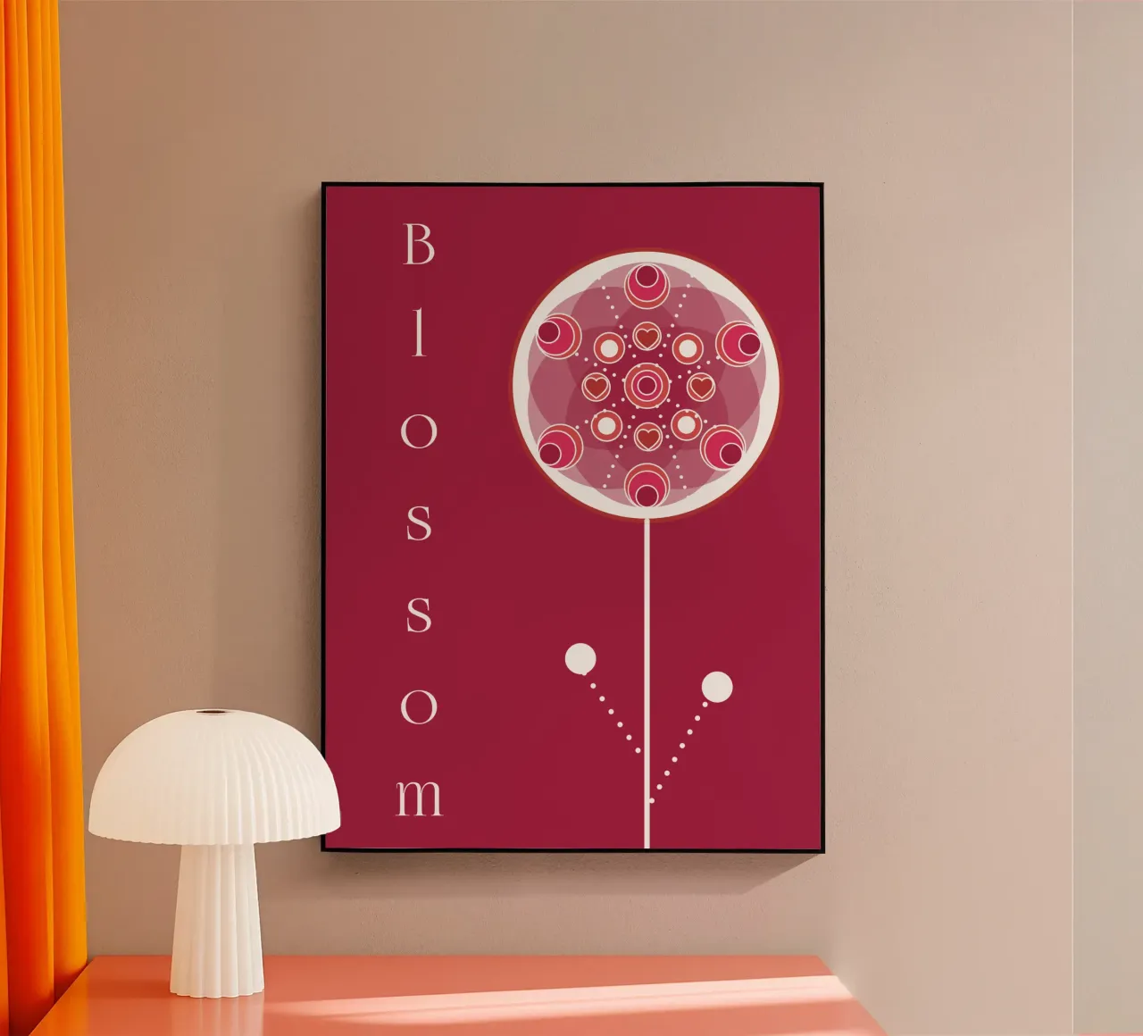 Blossom - gafisches Blumenmotiv weiß auf rotem Grund plexiglass da Lilou Art