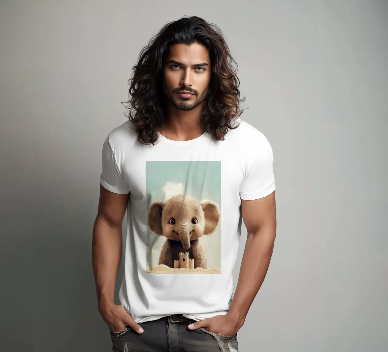 Hero #46: Elephant with sandcastle t-shirt by farbenhelden