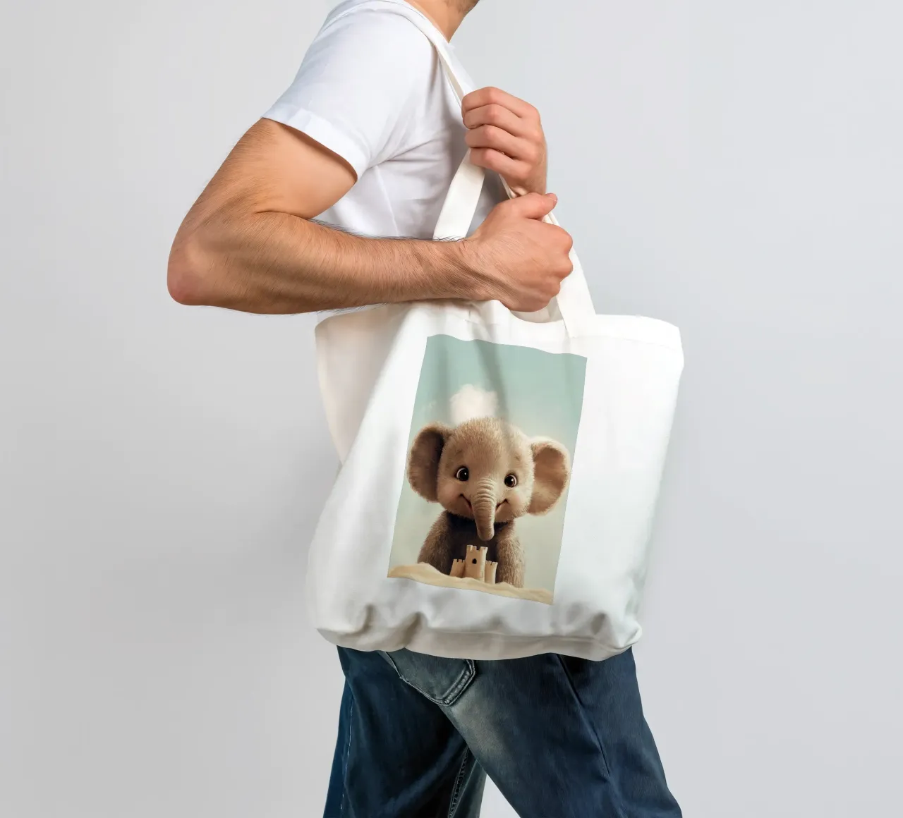 Hero #46: Elephant with sandcastle tote bag by farbenhelden