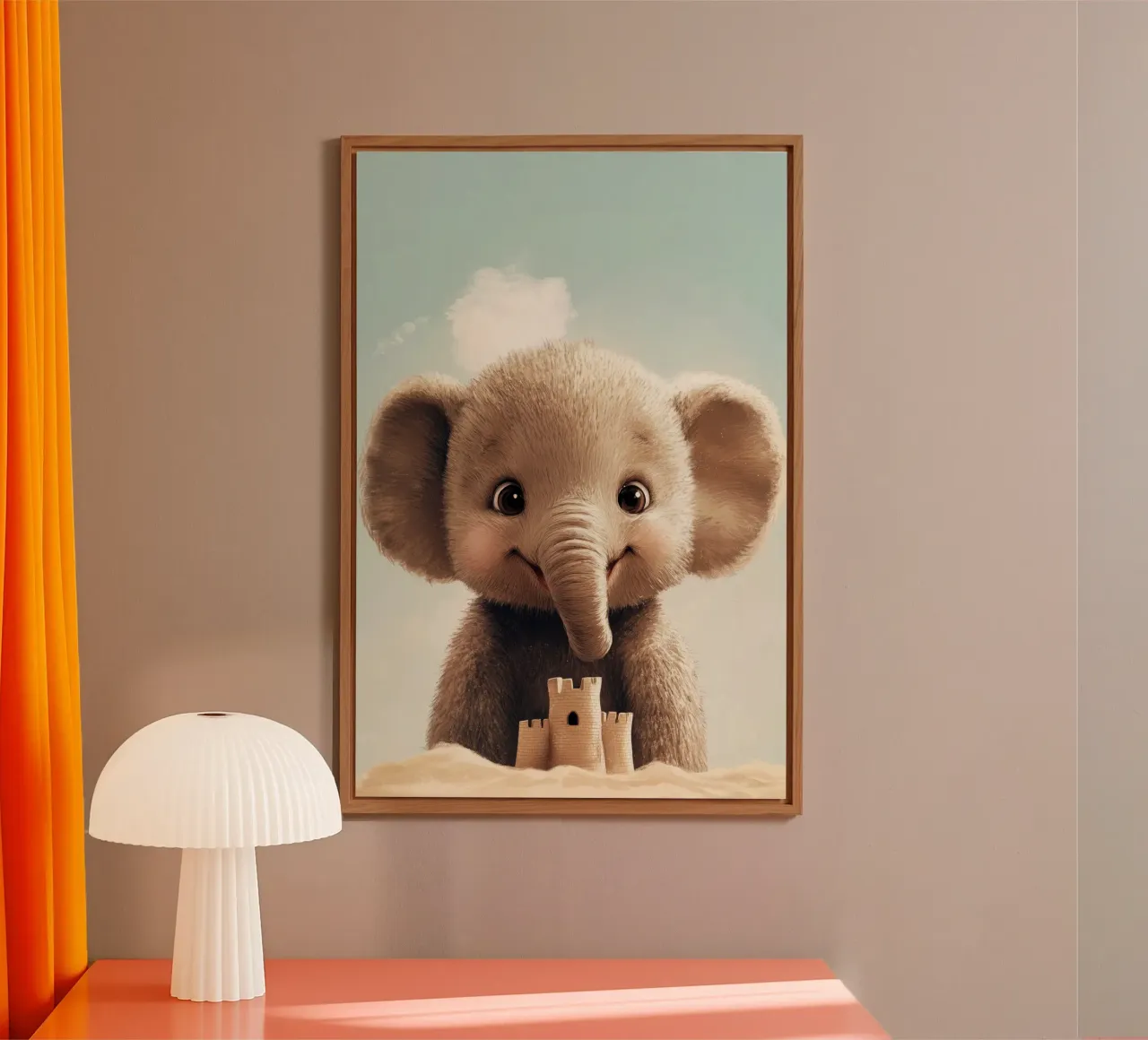 Hero #46: Elephant with sandcastle alu-dibond by farbenhelden