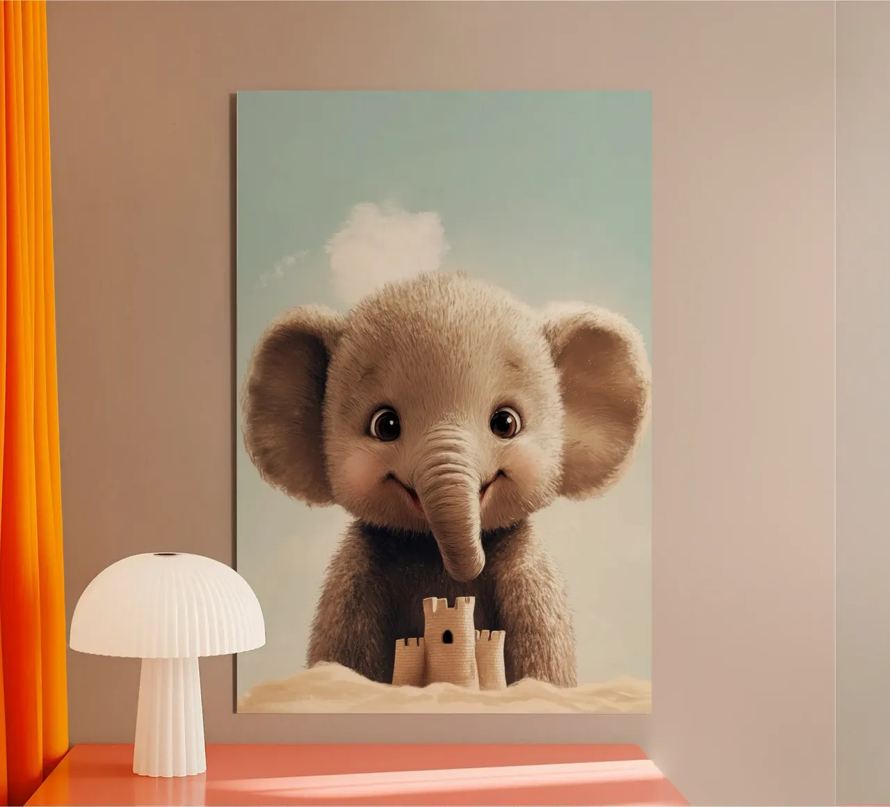 Hero #46: Elephant with sandcastle alu-dibond by farbenhelden