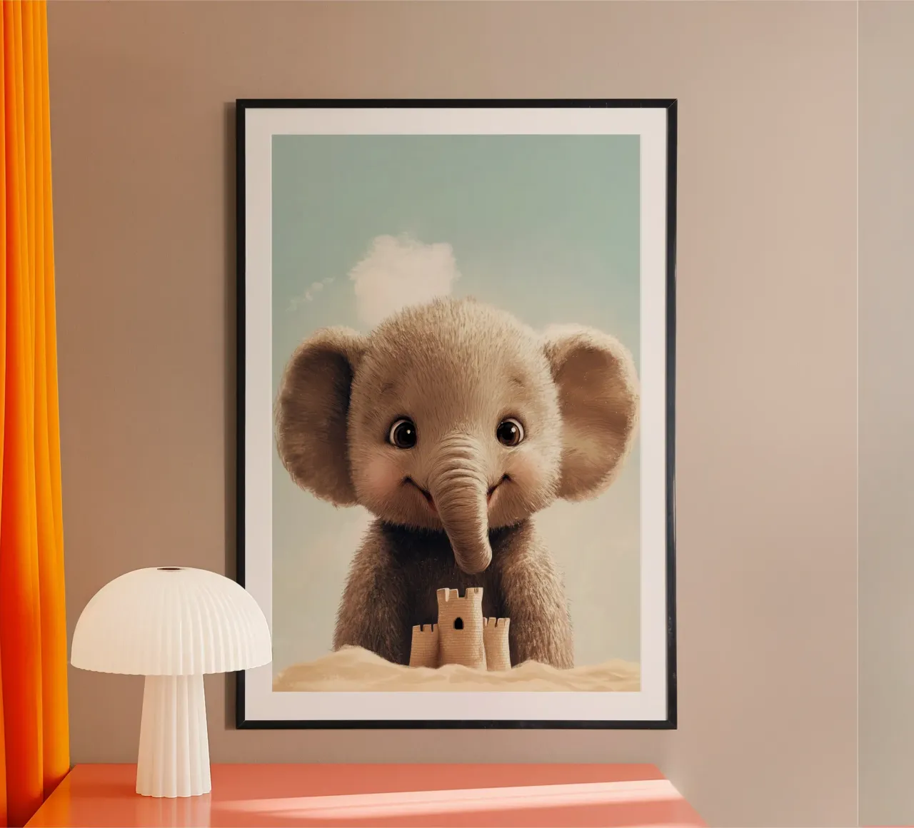 Hero #46: Elephant with sandcastle poster by farbenhelden