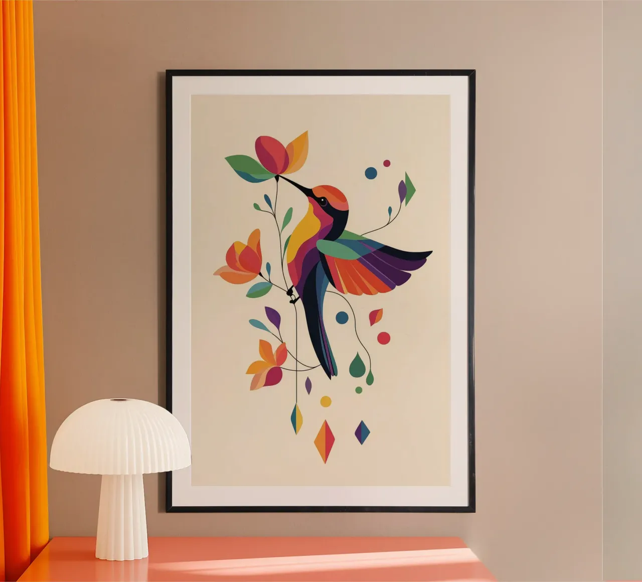 Colibrì colorato poster con telaio in legno da DreamPixel