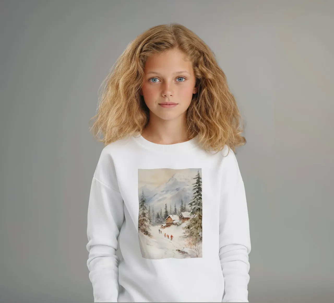 Sciatori alpini e baite - Paesaggio montano innevato felpa bambino da ClubArt