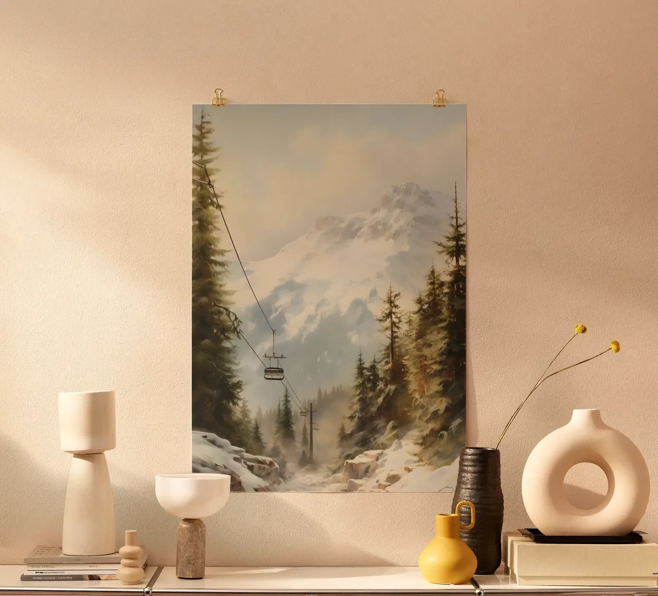 Salita in seggiovia - Sereno paesaggio montano innevato poster da ClubArt