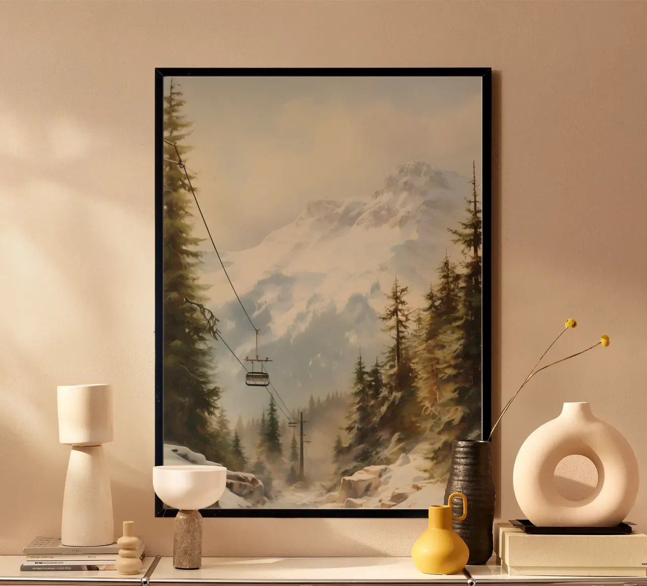 Salita in seggiovia - Sereno paesaggio montano innevato poster da ClubArt