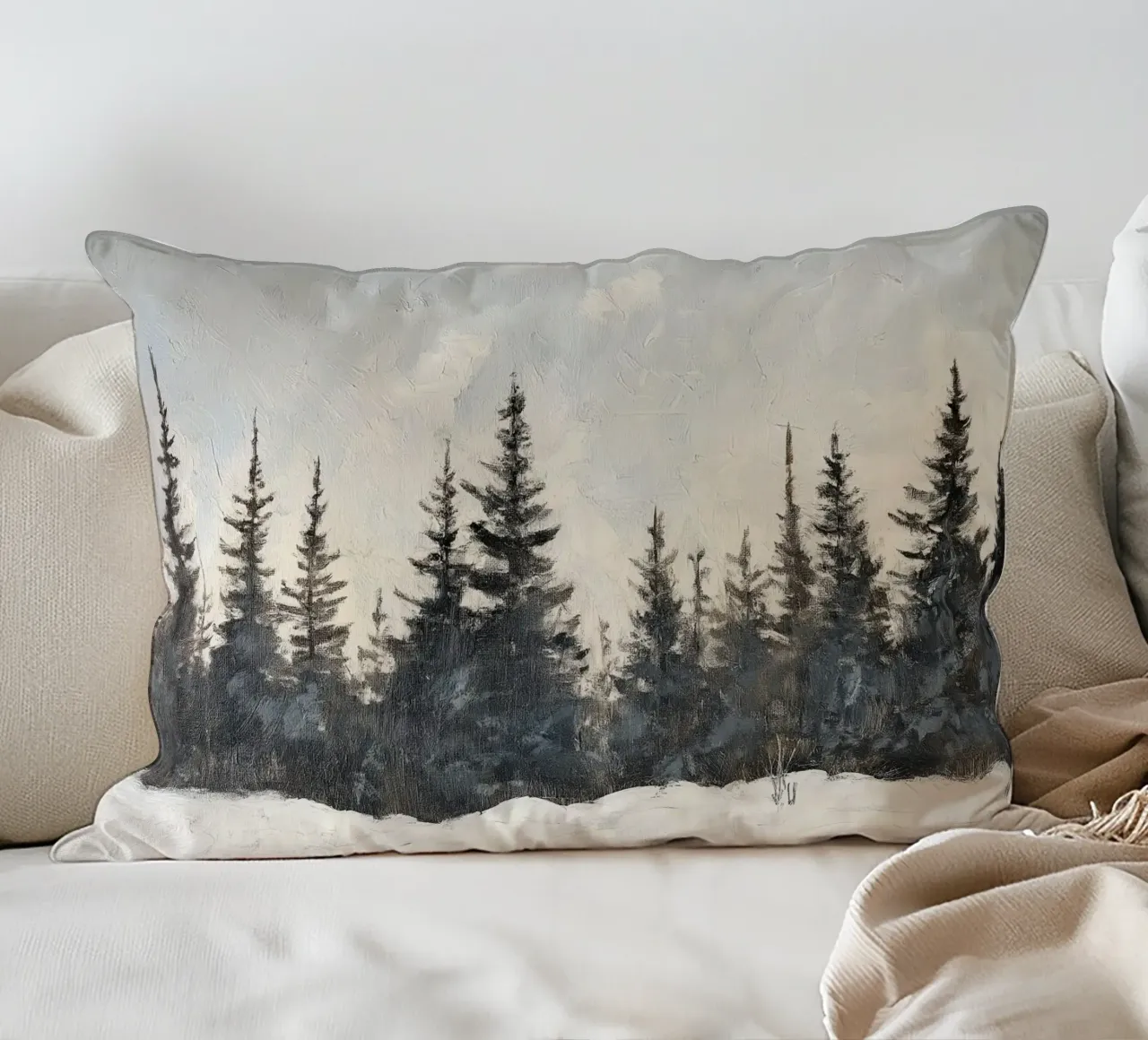 Pineta innevata - Paesaggio invernale minimalista cuscino da ClubArt