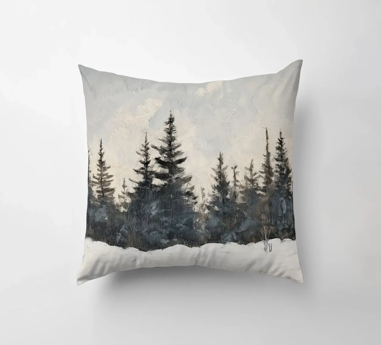 Pineta innevata - Paesaggio invernale minimalista cuscino da ClubArt