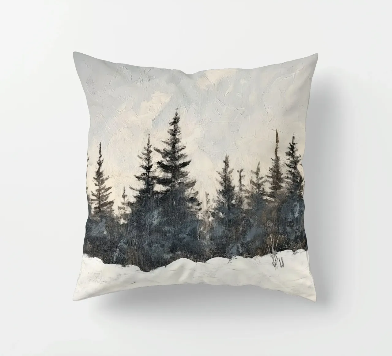 Pineta innevata - Paesaggio invernale minimalista cuscino da ClubArt