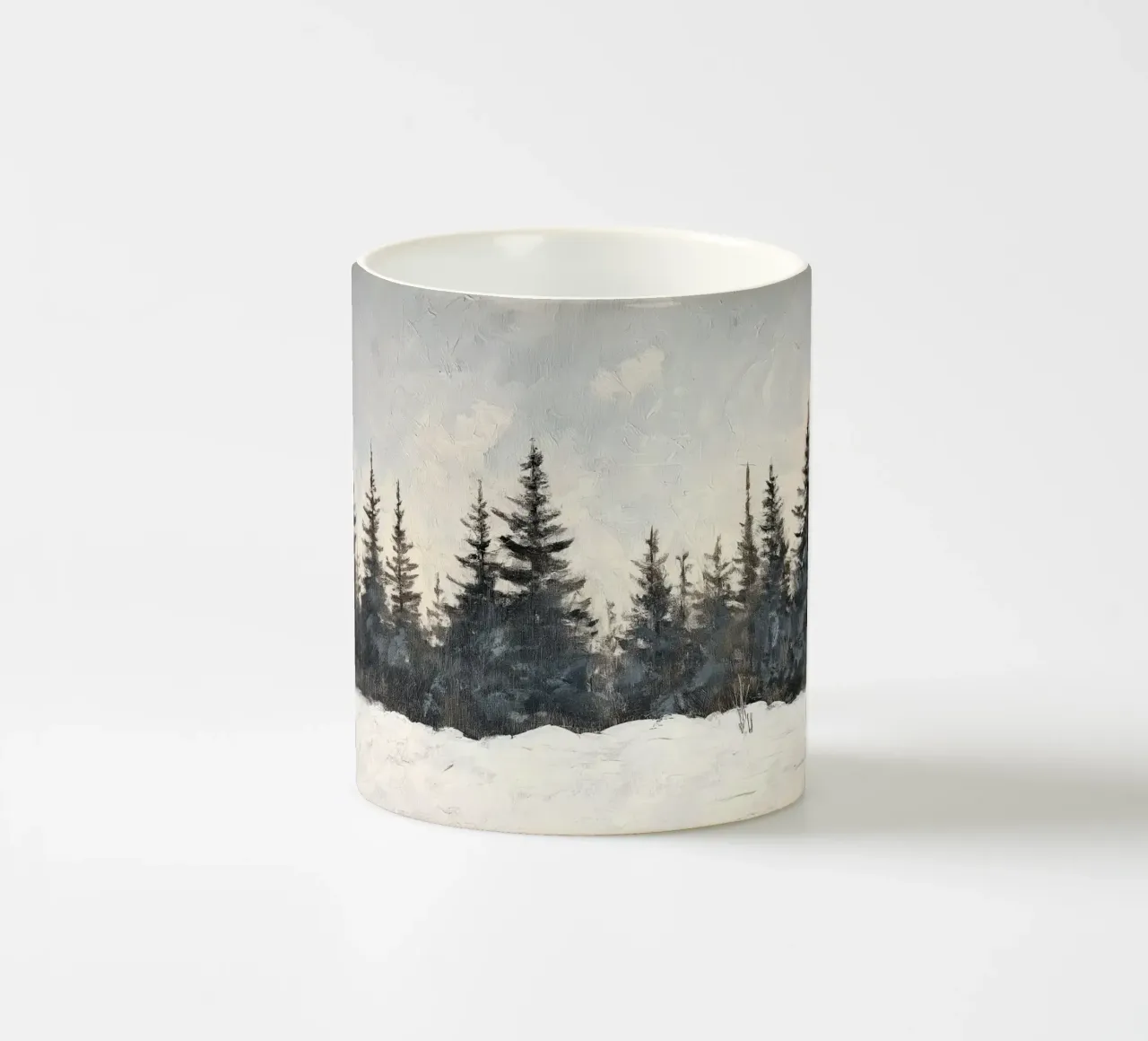 Pineta innevata - Paesaggio invernale minimalista tazza in ceramica da ClubArt