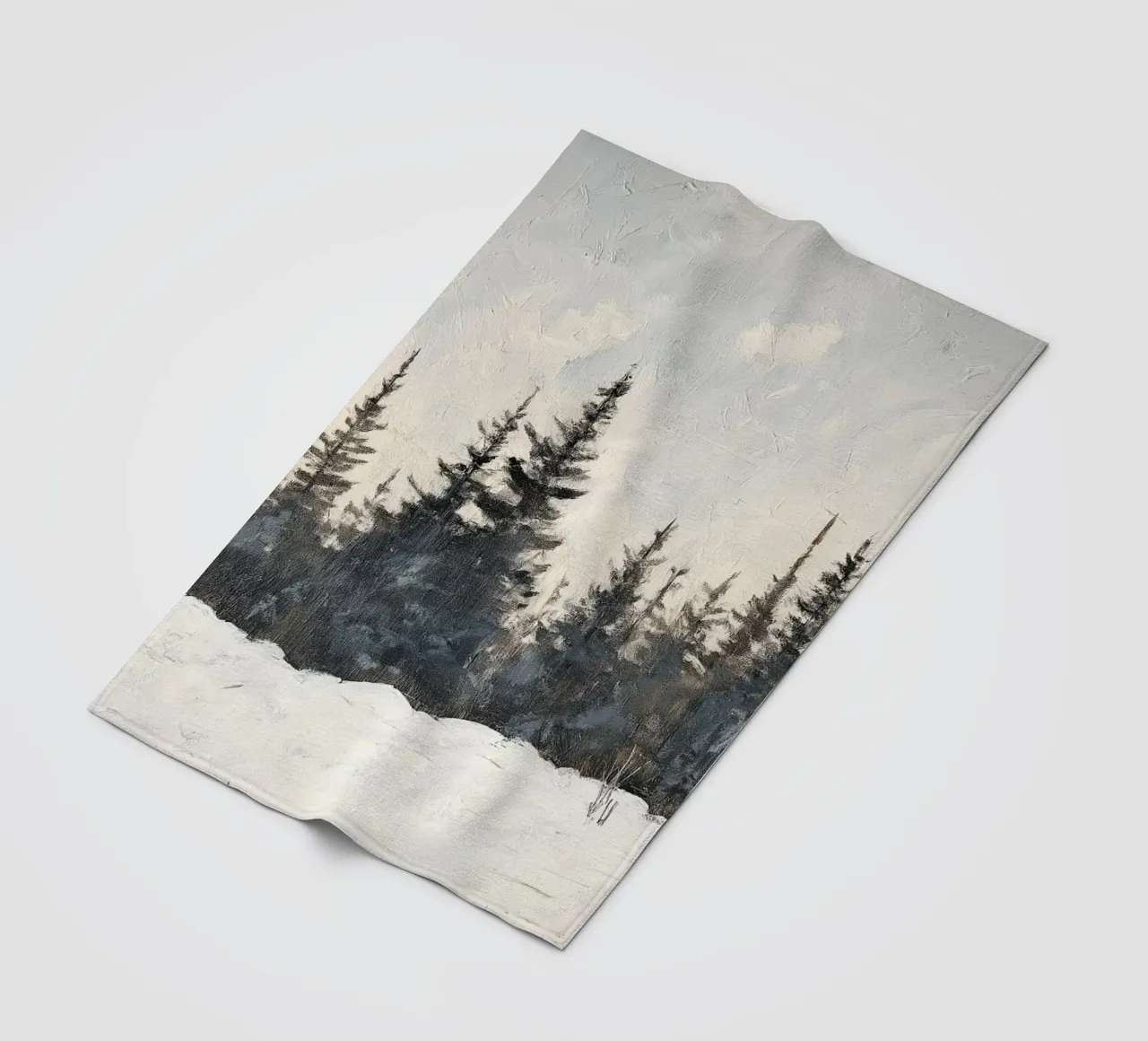 Verschneiter Kiefernwald - Minimalistische Winter-Landschaftskunst Fleecedecke von ClubArt