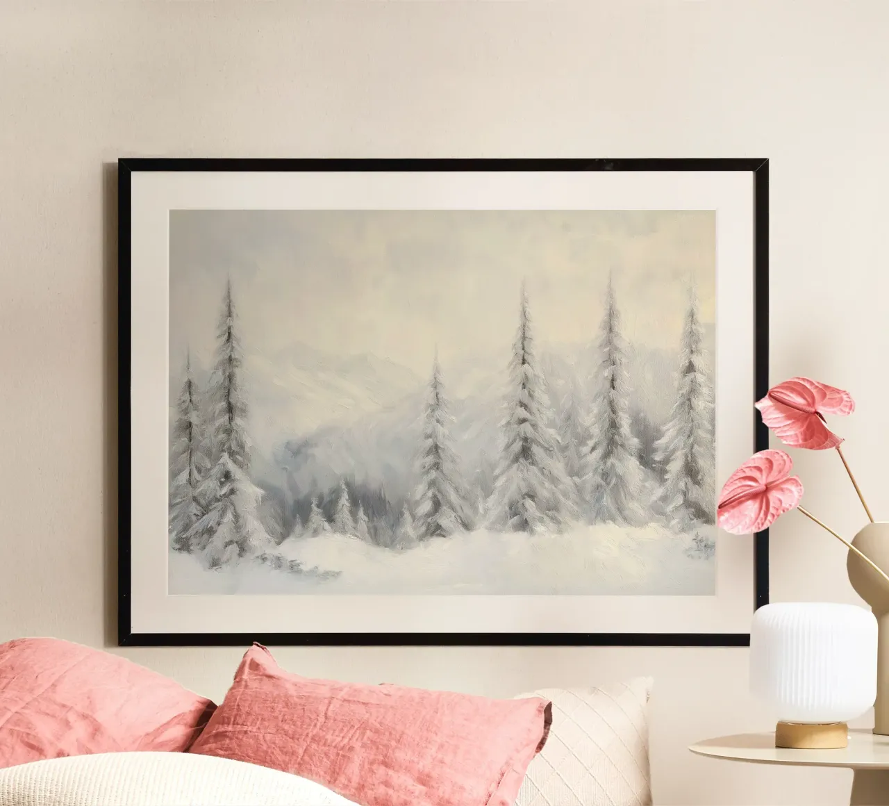 Frosted Pines - Serene Snowy Mountain Forest Art poster by ClubArt