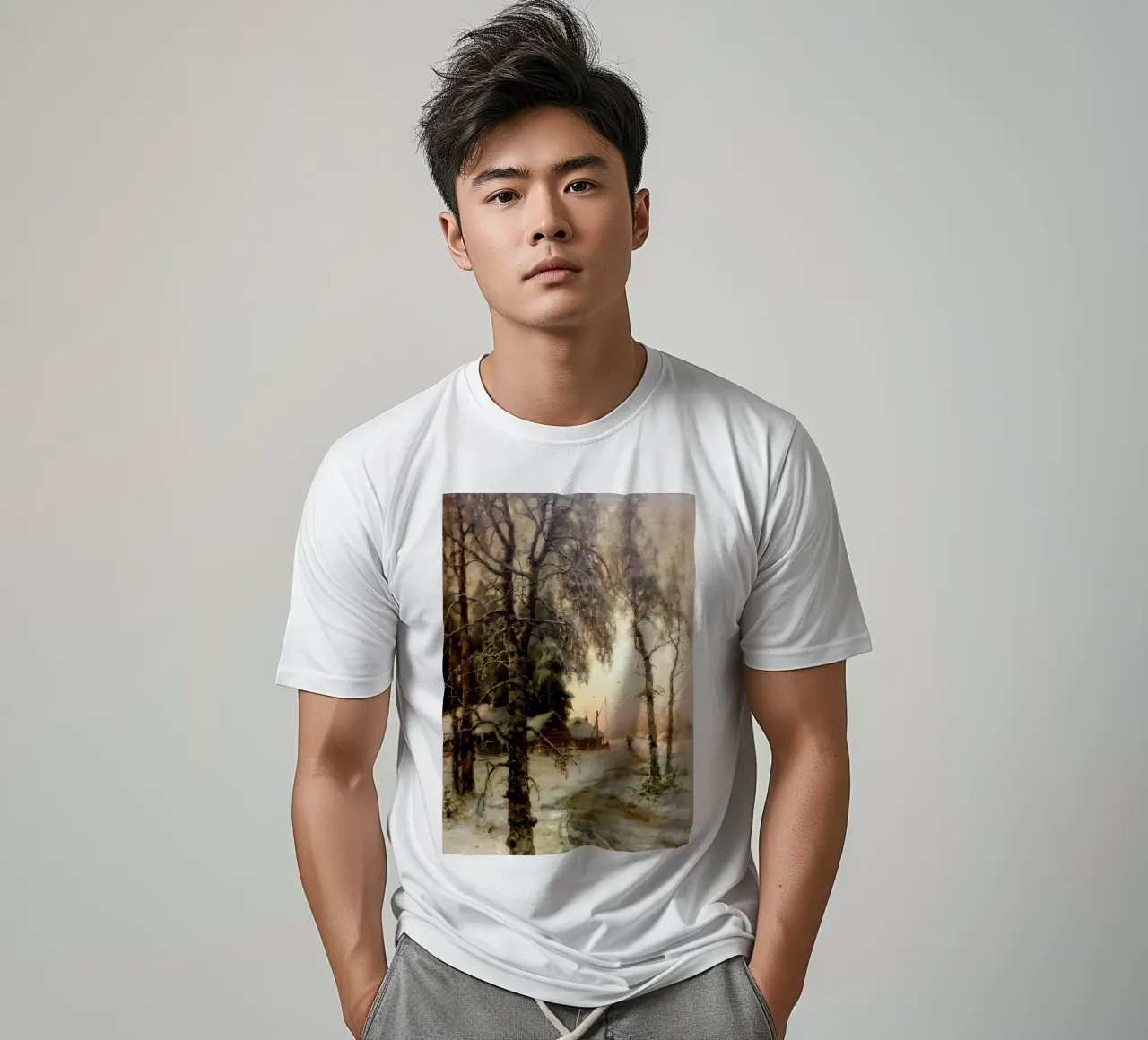 Villaggio invernale russo - Paesaggio rustico sulla neve t-shirt da ClubArt