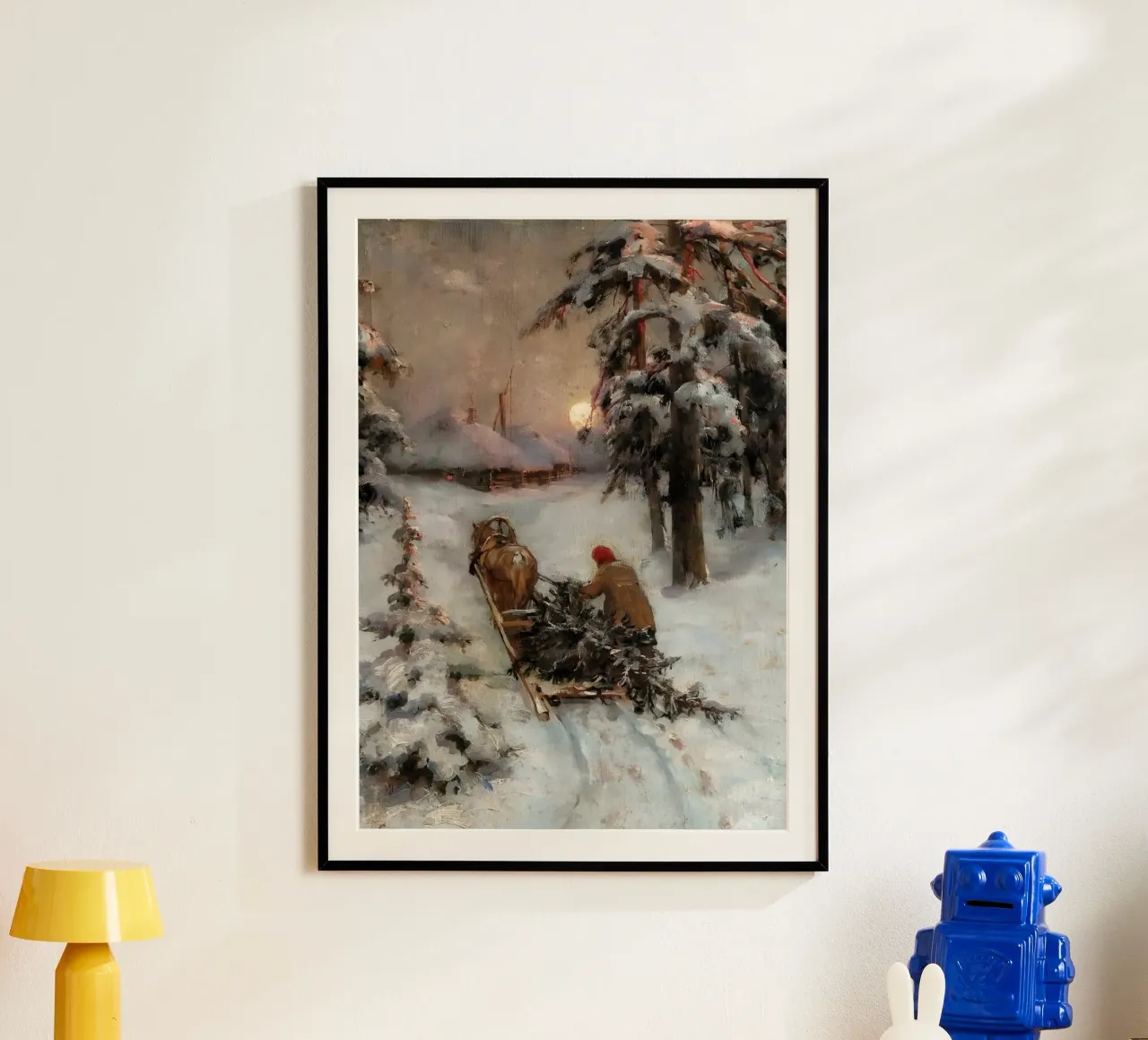 Winterschlittenfahrt - Verschneiter Wald & Vollmondkunst Poster von ClubArt