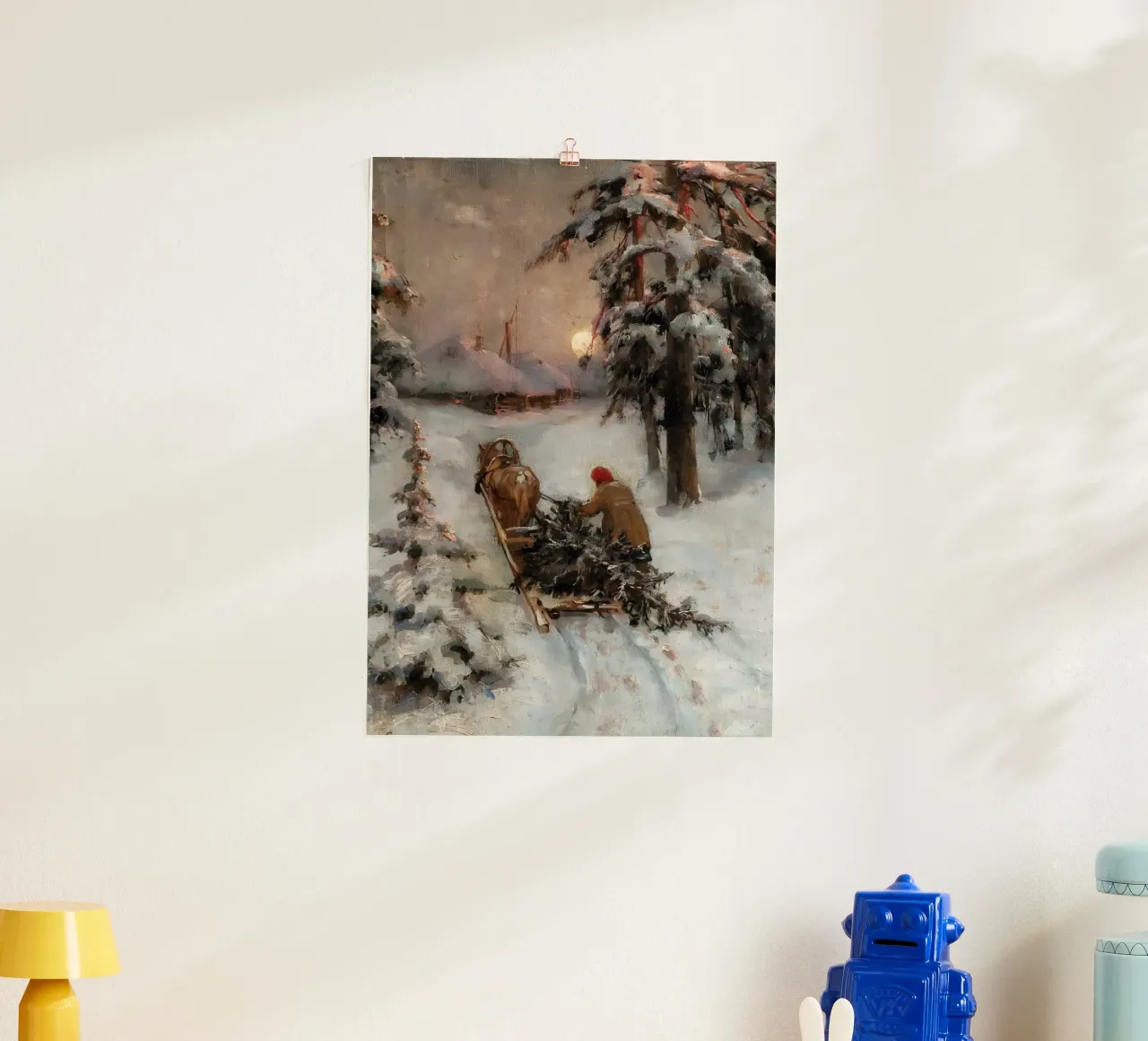 Winterschlittenfahrt - Verschneiter Wald & Vollmondkunst Poster von ClubArt