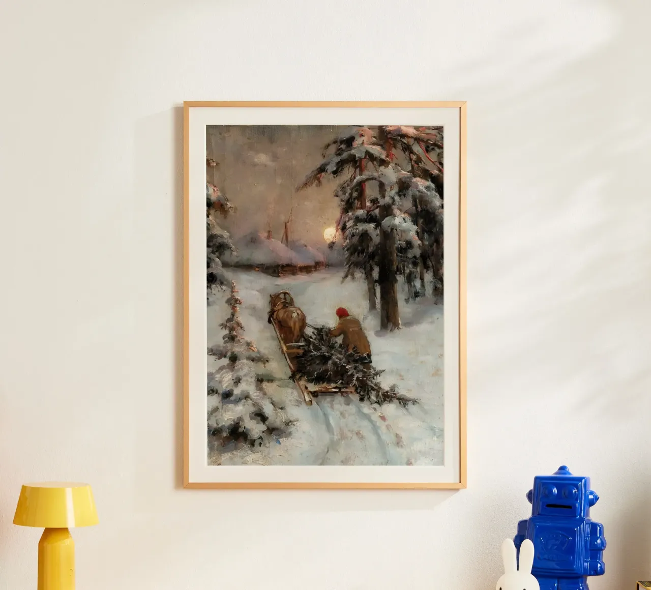 Winterschlittenfahrt - Verschneiter Wald & Vollmondkunst Poster von ClubArt