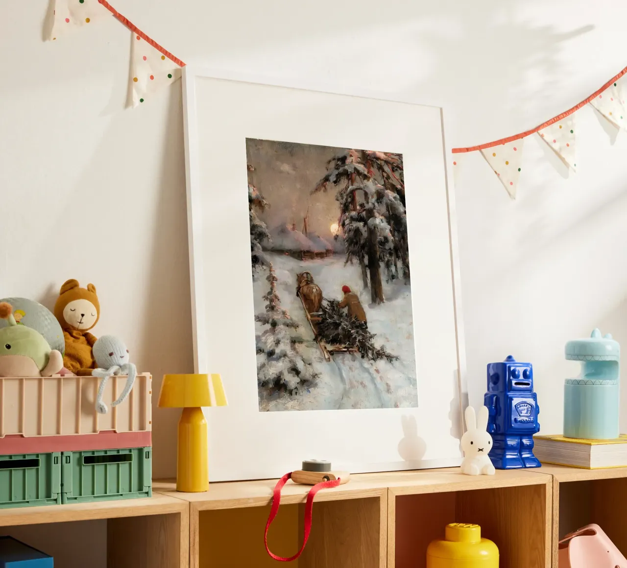Winterschlittenfahrt - Verschneiter Wald & Vollmondkunst Poster von ClubArt