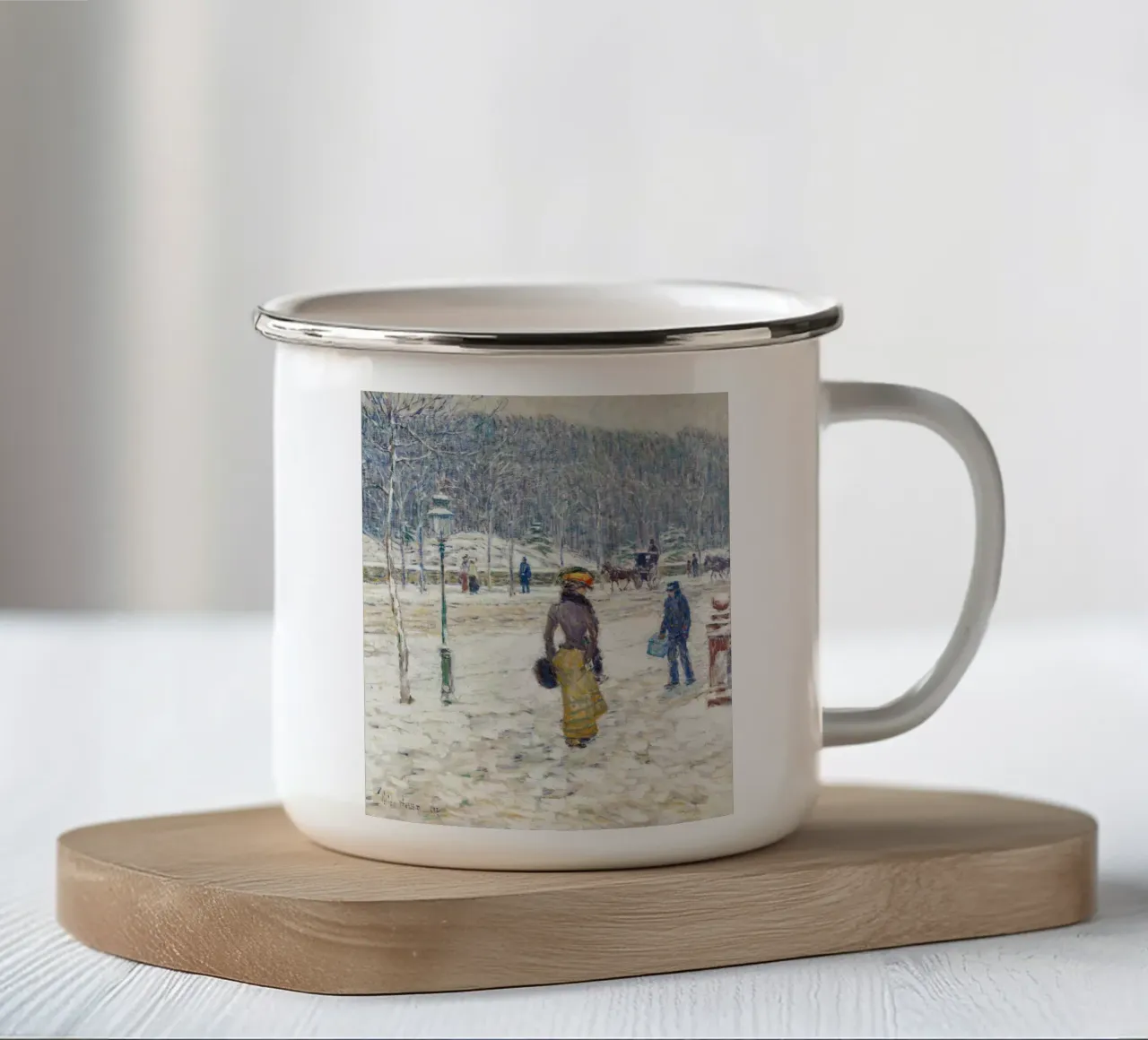 Parco invernale parigino - Scena di neve impressionista tazza in smalto da ClubArt