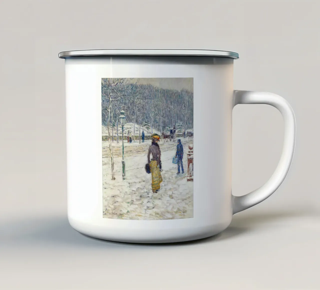 Parco invernale parigino - Scena di neve impressionista tazza in smalto da ClubArt