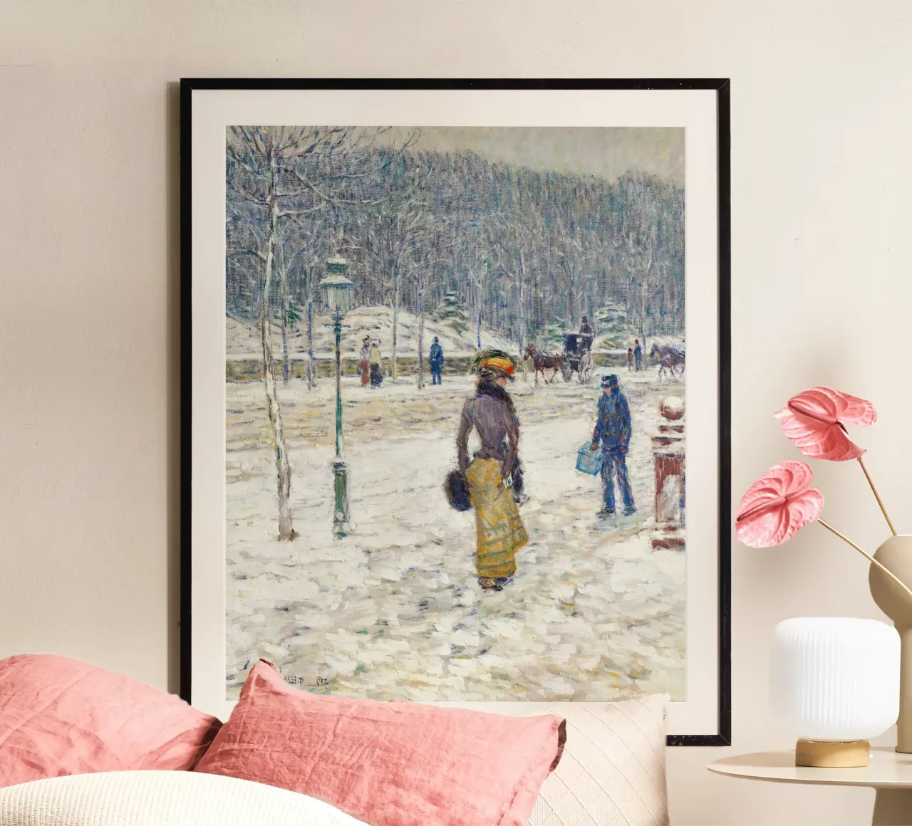 Parco invernale parigino - Scena di neve impressionista poster con telaio in plastica da ClubArt