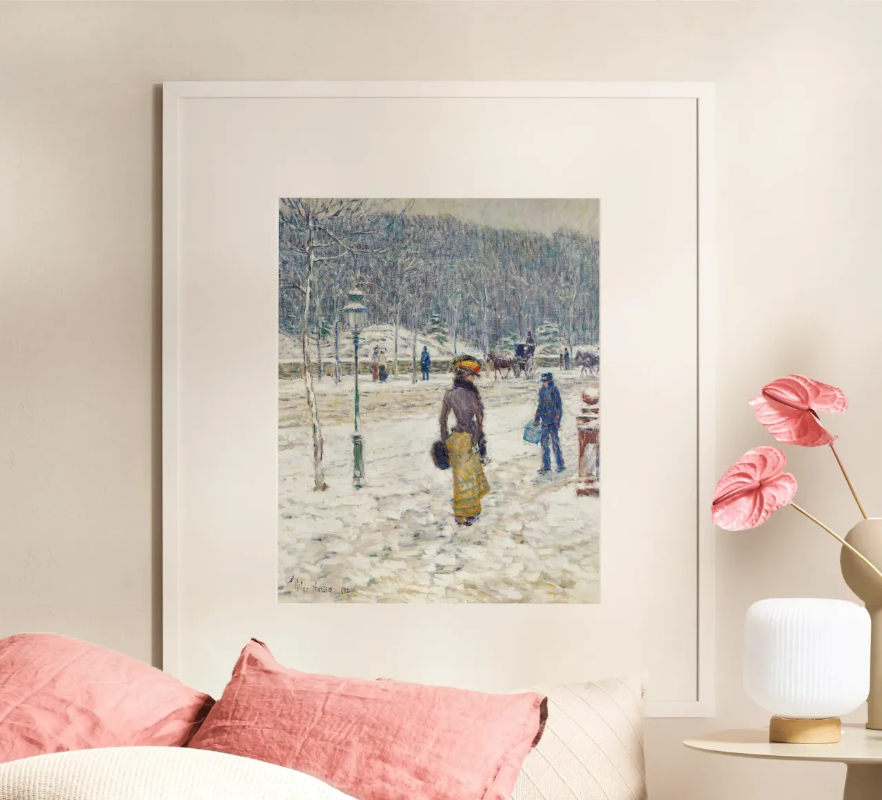 Parco invernale parigino - Scena di neve impressionista poster con telaio in plastica da ClubArt