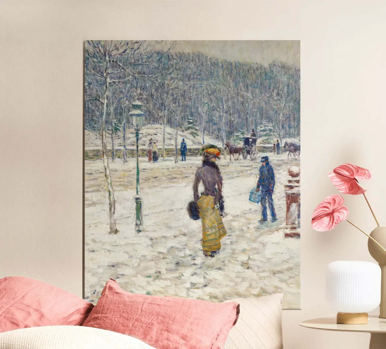 Parco invernale parigino - Scena di neve impressionista poster con telaio in plastica da ClubArt